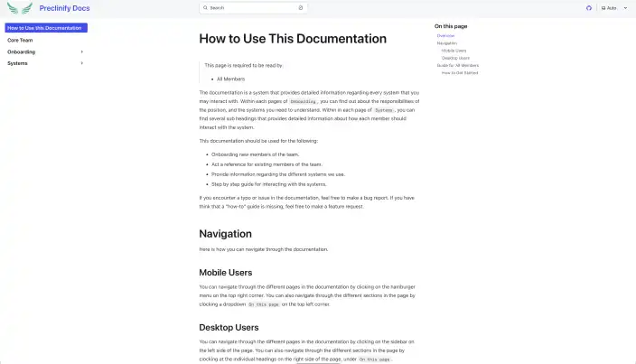 Clinify documentation screenshot
