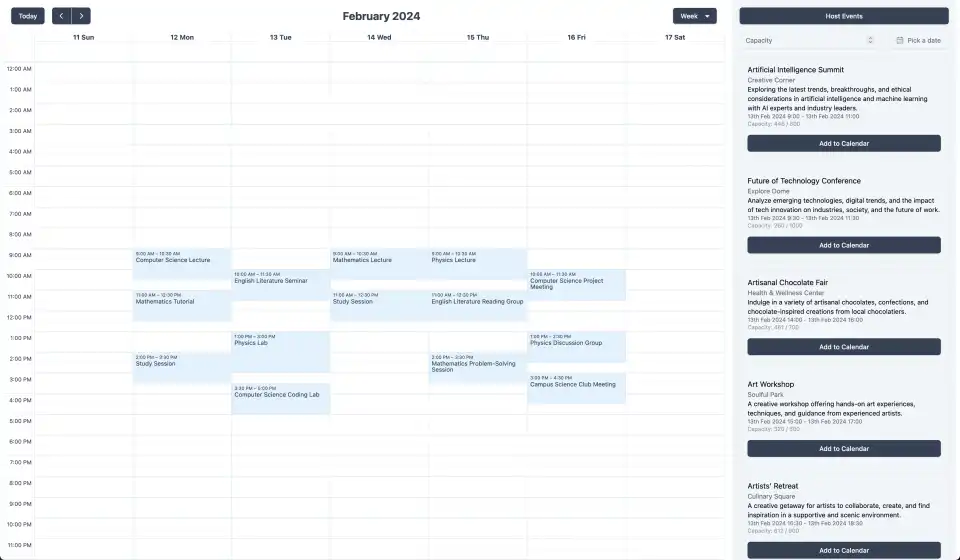 UniSkill calendar interface screenshot from the GitHub README